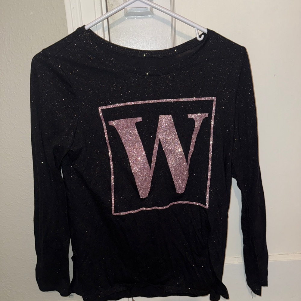 Justice Black and Pink “W” Initial Long Sleeve Tee